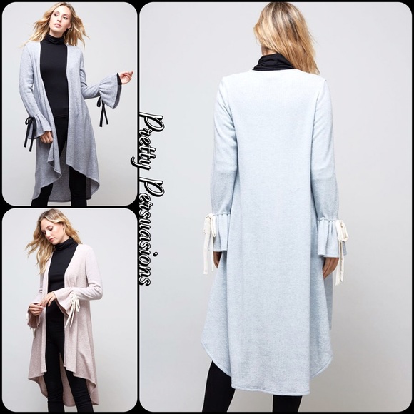 Light Mocha Ruffle Bell Sleeve Open Front Cardigan - Picture 3 of 3